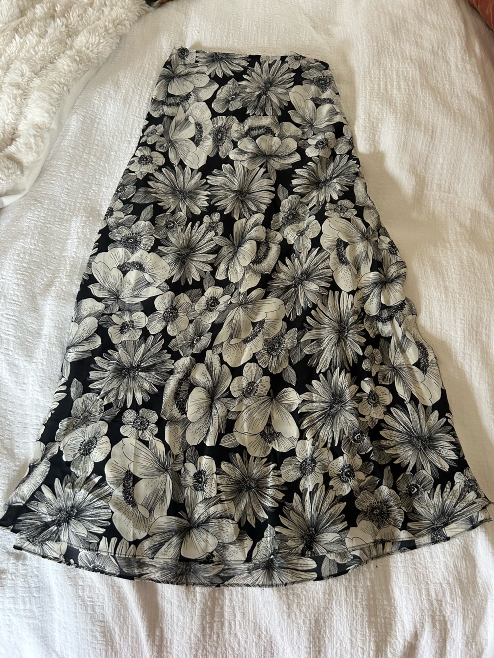 The Kooples Black and Cream Floral Midi Skirt